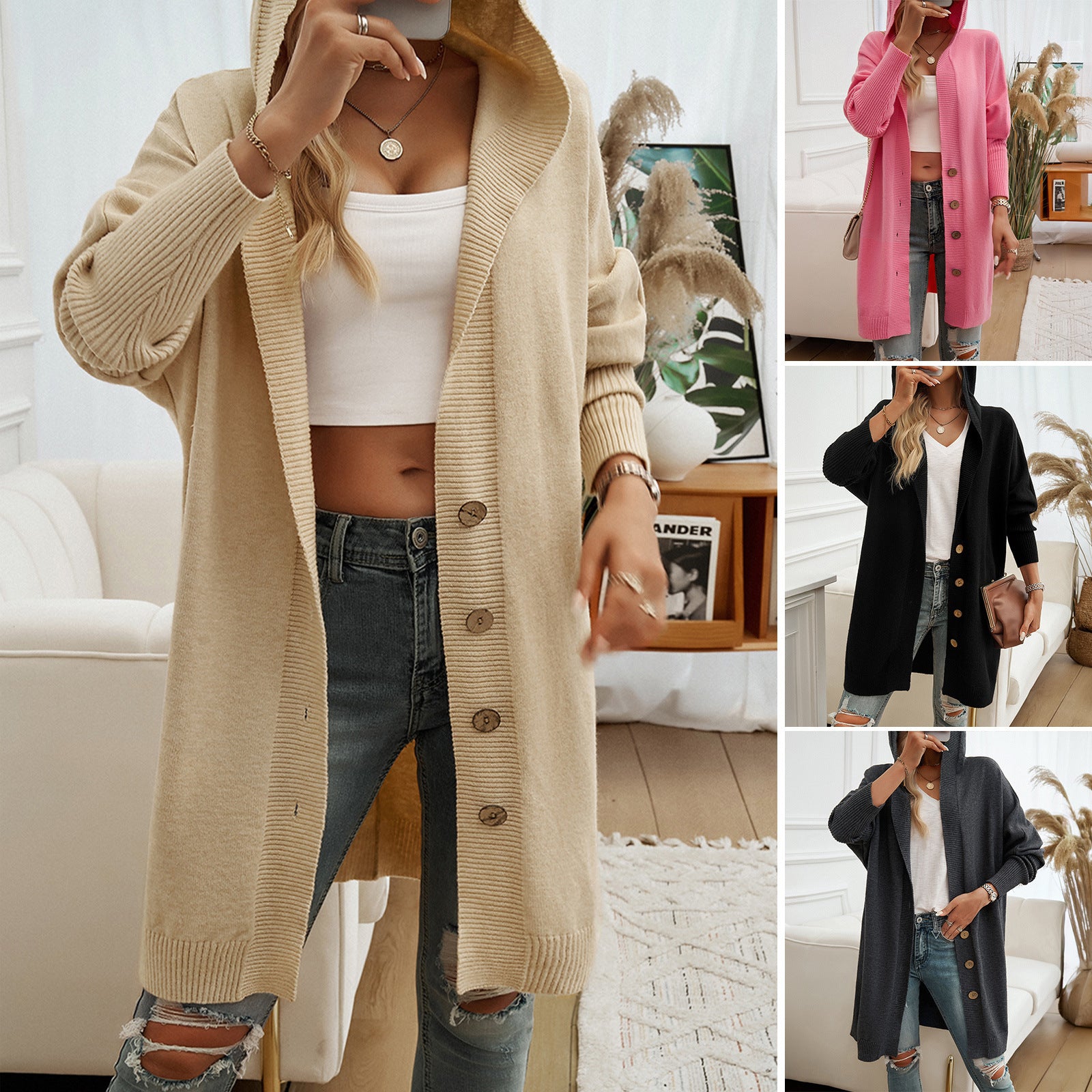 Women's Casual Loose Hooded Cardigan