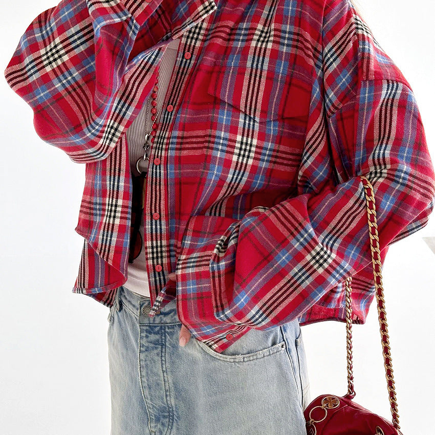 Fashion Bandage  Plaid Shirt