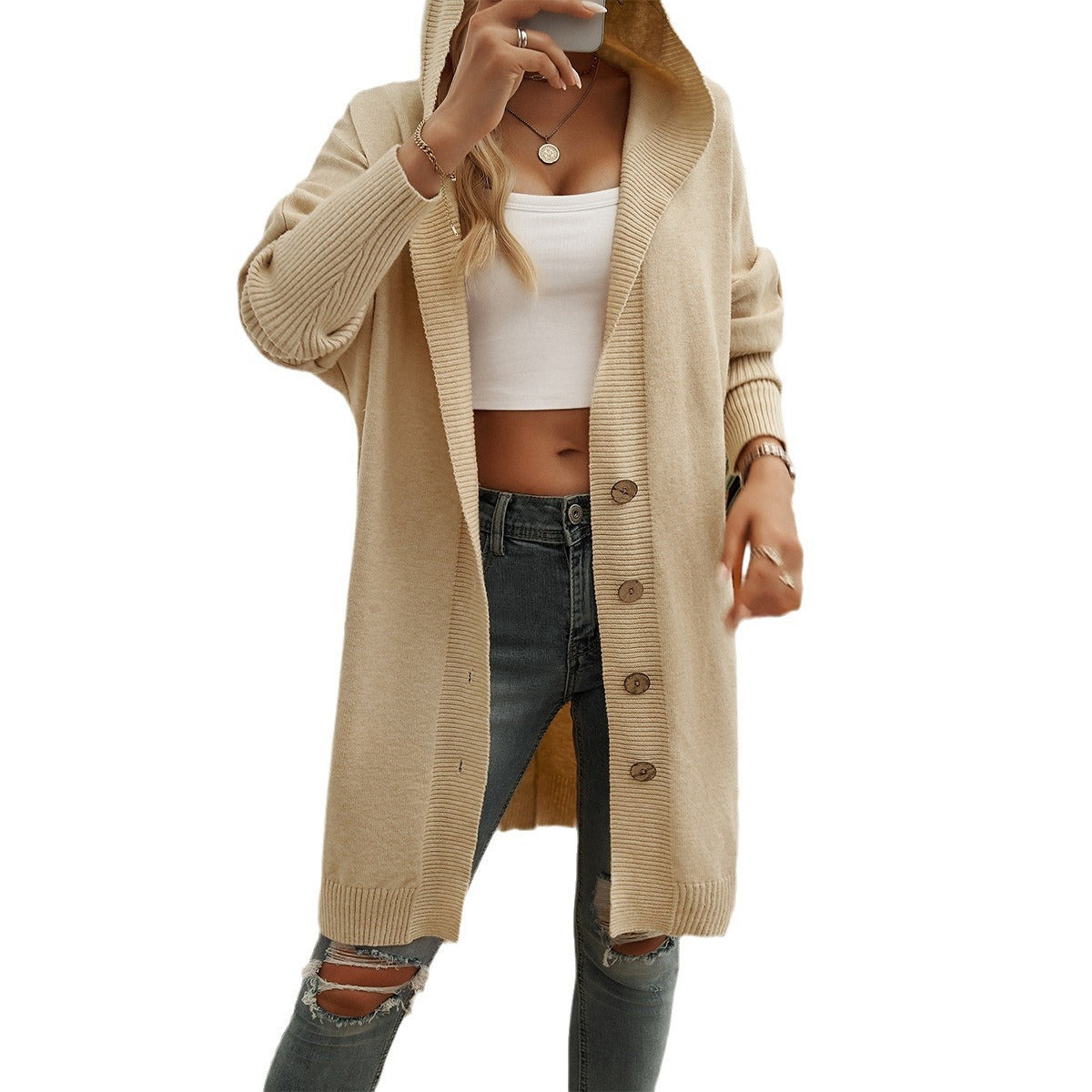 Women's Casual Loose Hooded Cardigan