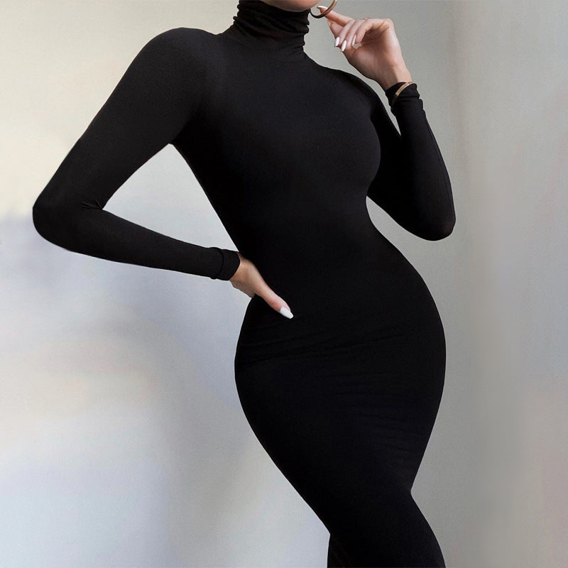 Autumn And Winter Solid Color Tight Long Sleeve Fleece-lined Jumpsuit