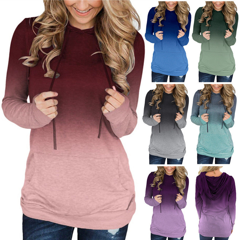 Sweater Gradient Hooded Drawstring Sweatshirt