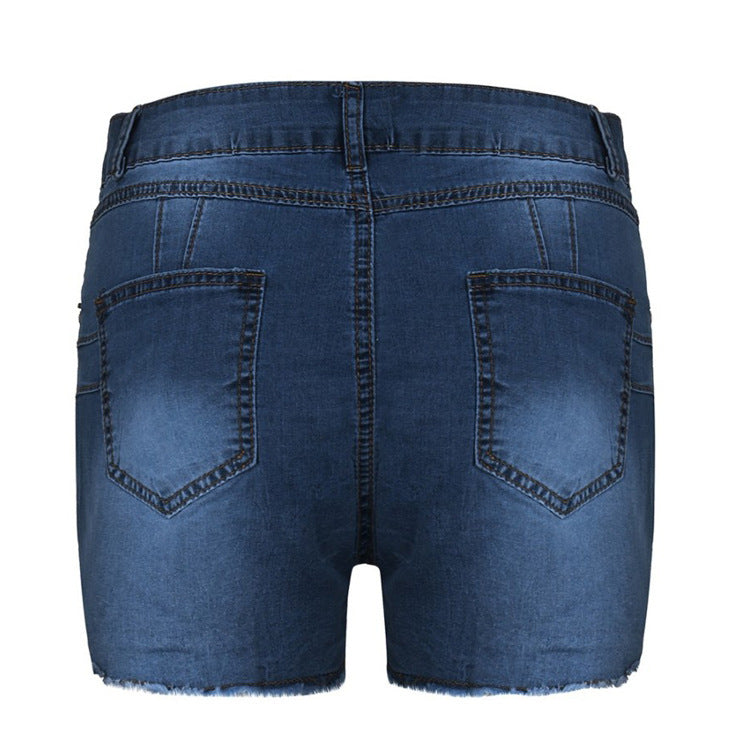 Women's Stretch Slim Fit Ripped Tassel Denim Shorts