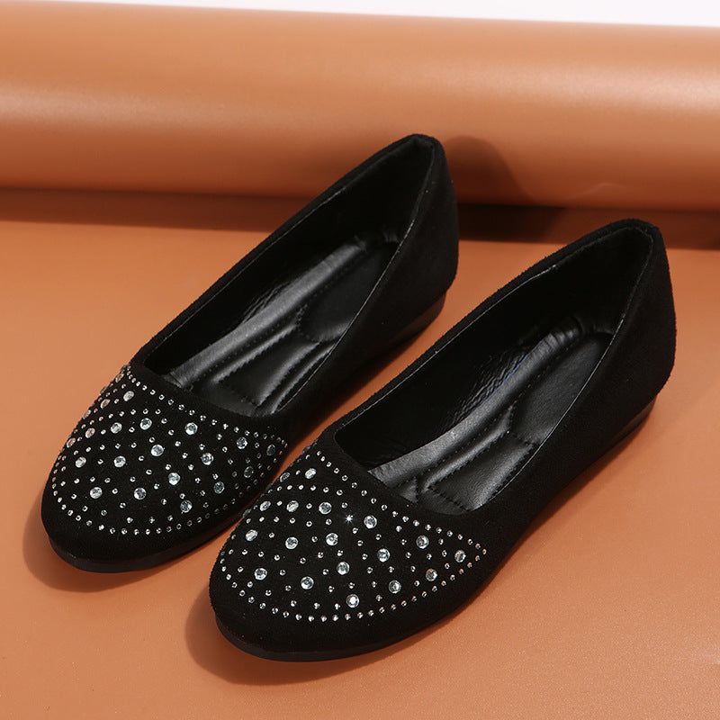 Flats Shoes With Rhinestones Casual Round Toe Loafers Cozy Shoes For Women