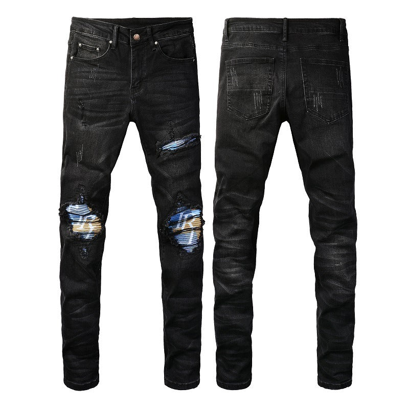 American Street Washing Craft Letter Patch Jeans