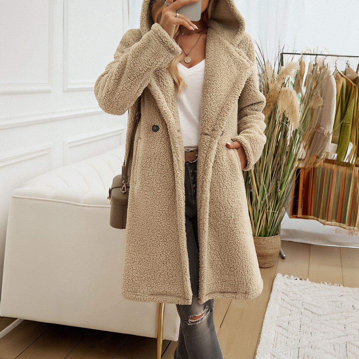 Lady Temperament Casual Loose-fitting Hoodie Knitted Coat