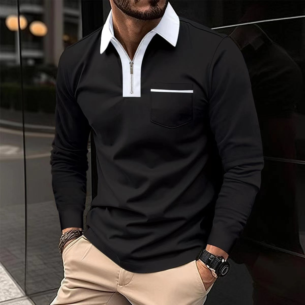 2024 Autumn Men's Long Sleeve Zipper Polo