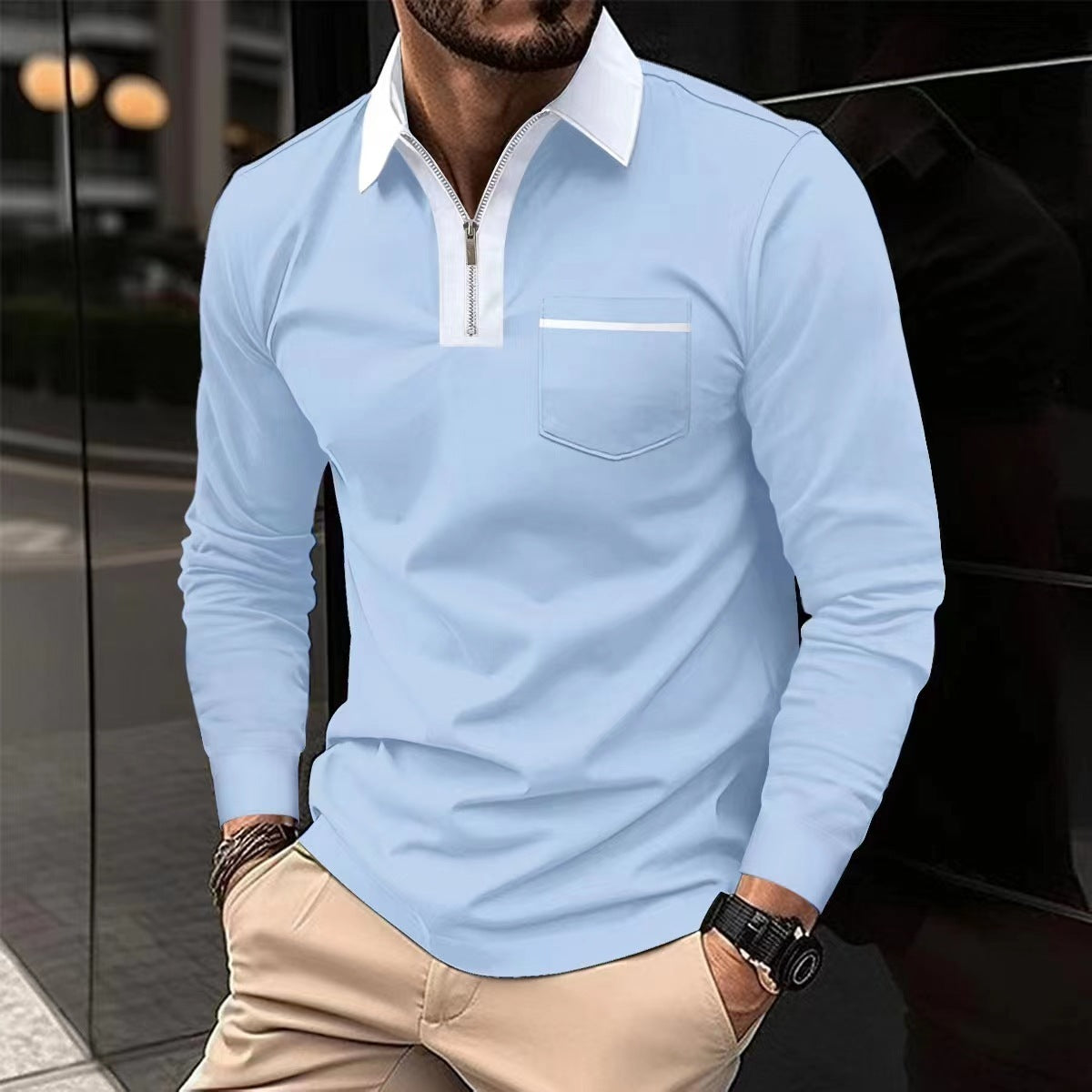 2024 Autumn Men's Long Sleeve Zipper Polo