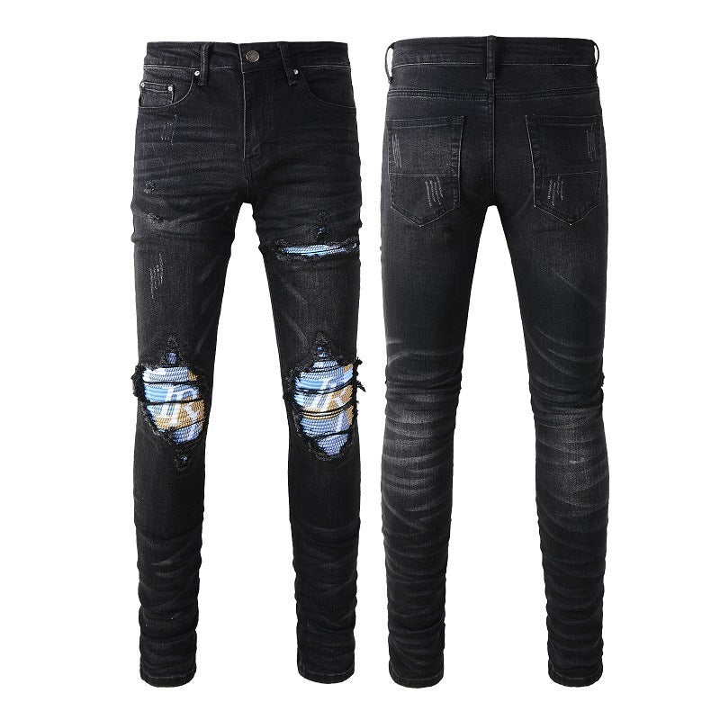 American Street Washing Craft Letter Patch Jeans