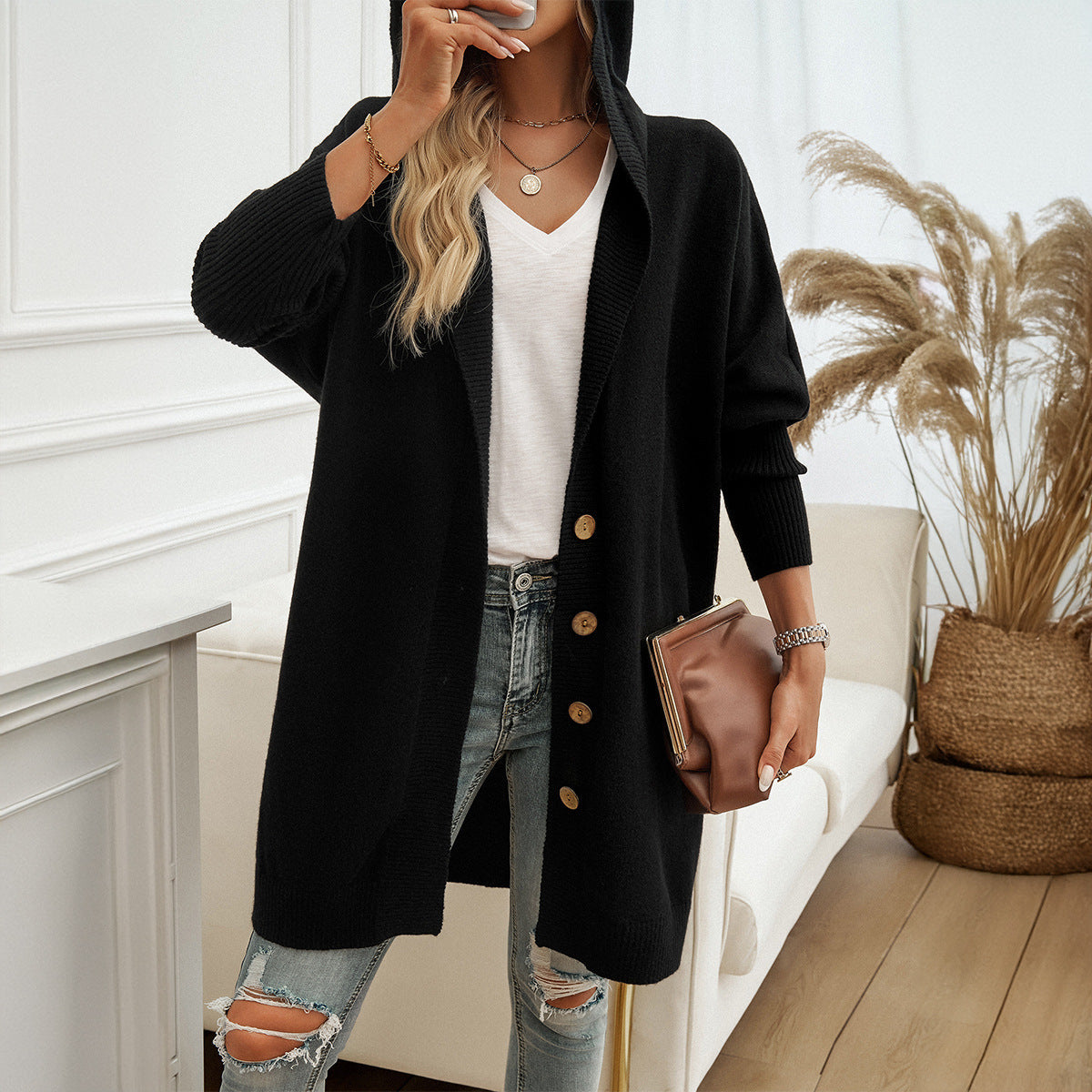 Women's Casual Loose Hooded Cardigan