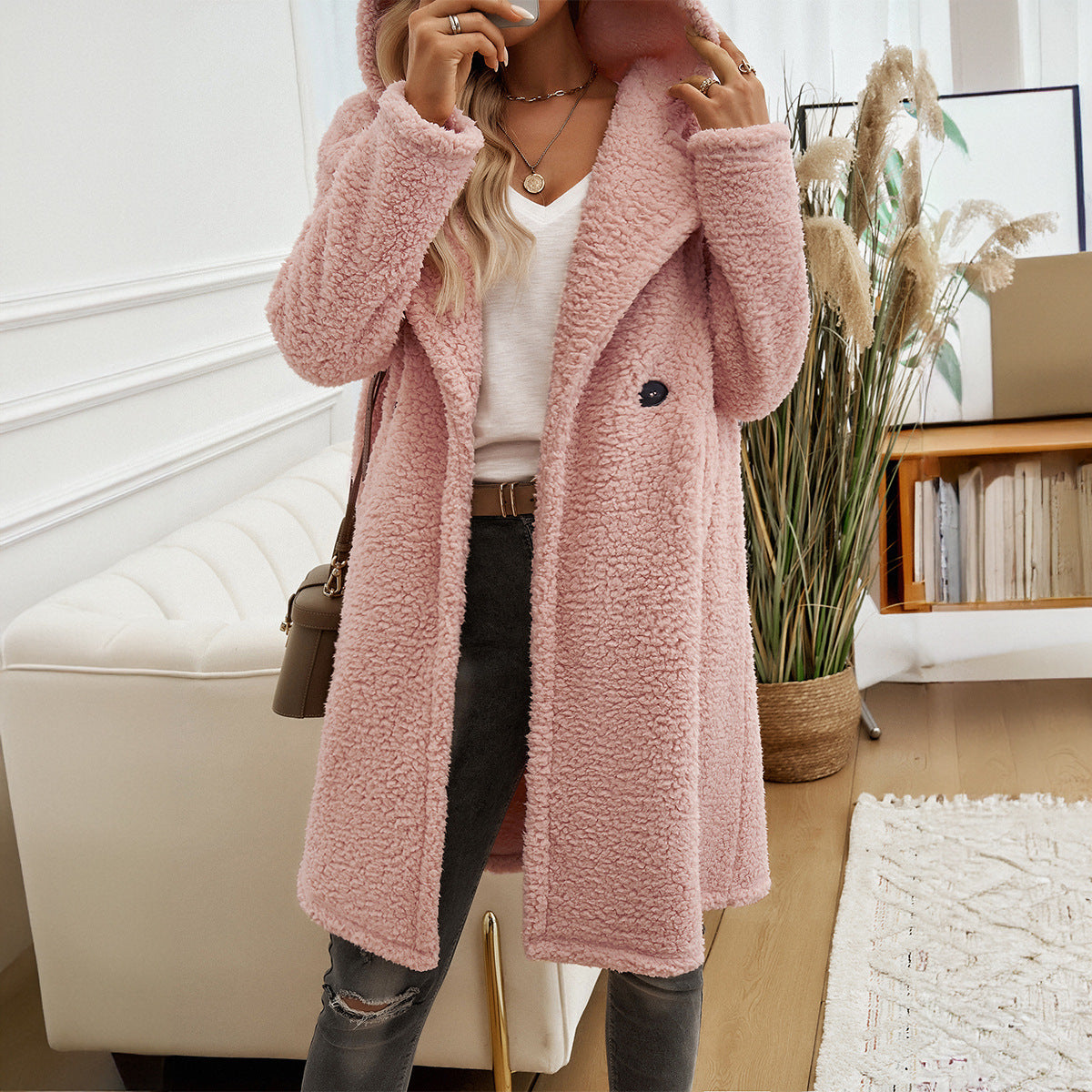 Lady Temperament Casual Loose-fitting Hoodie Knitted Coat