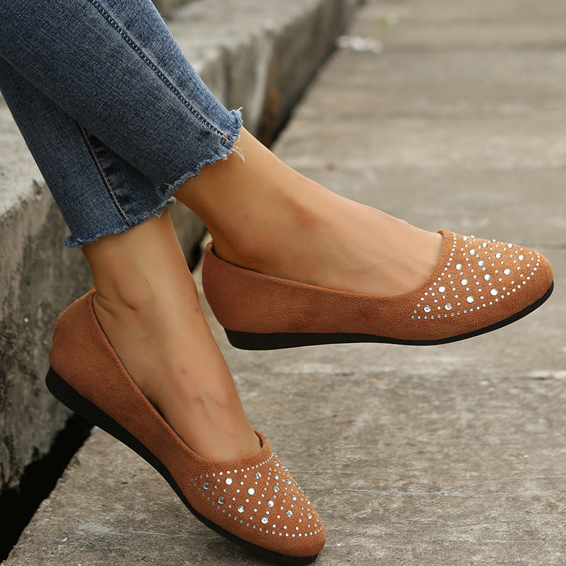 Flats Shoes With Rhinestones Casual Round Toe Loafers Cozy Shoes For Women