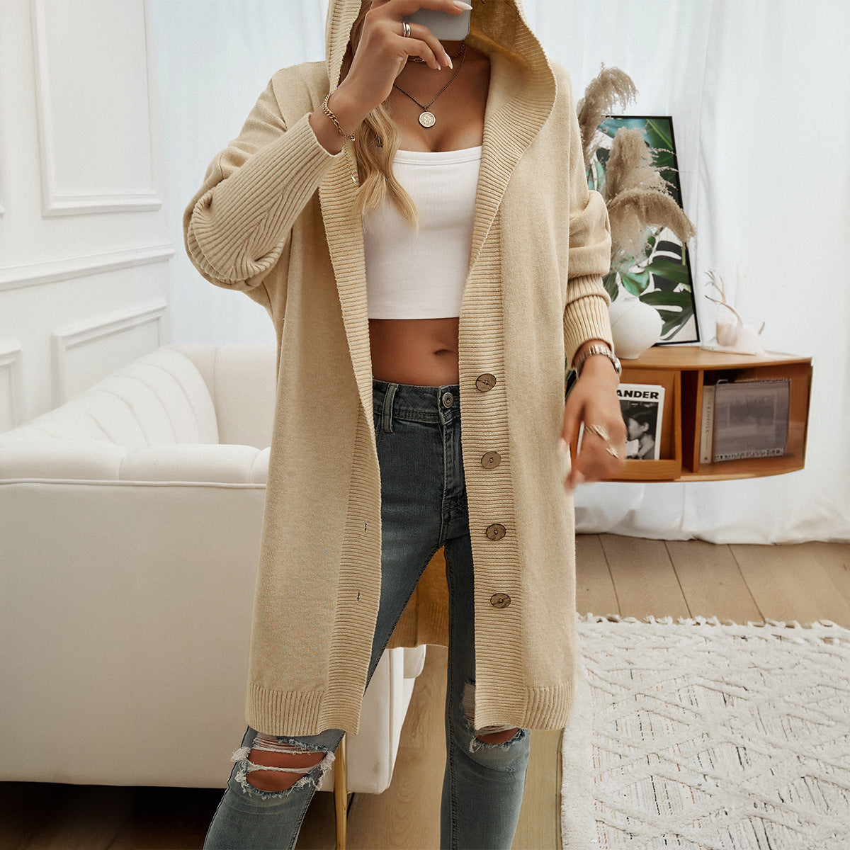 Women's Casual Loose Hooded Cardigan