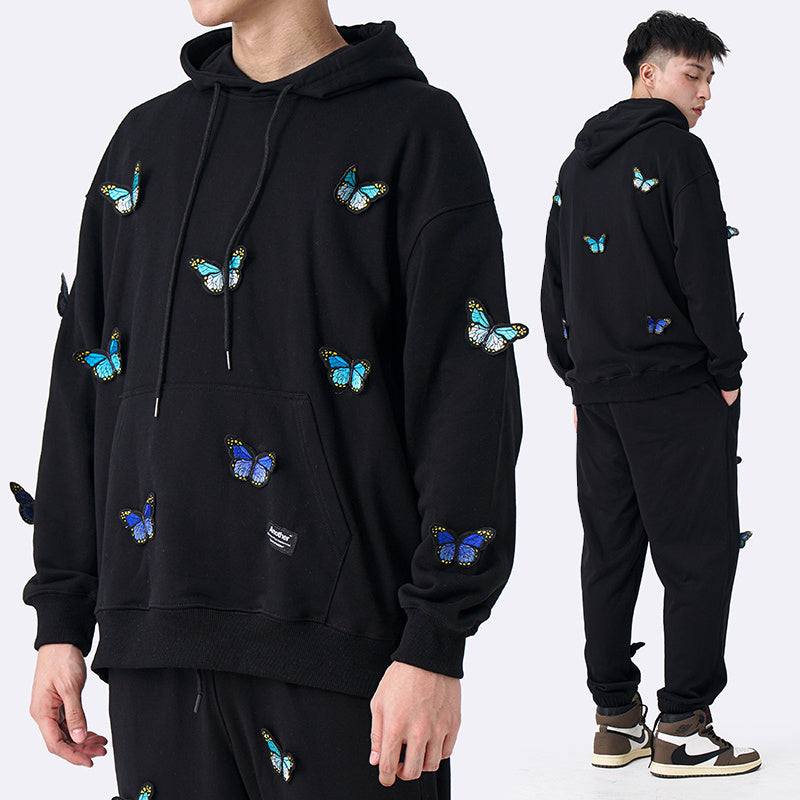 Gradient Butterfly Embroidered Hoodie For Men