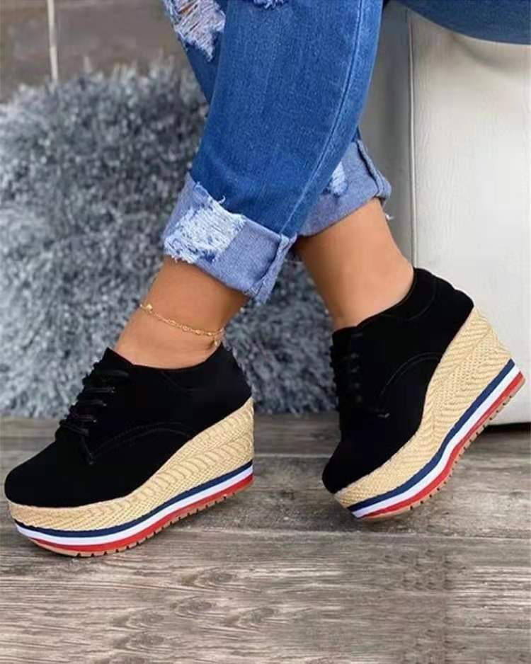 Women's Lace-up Wedge Braided Shoes