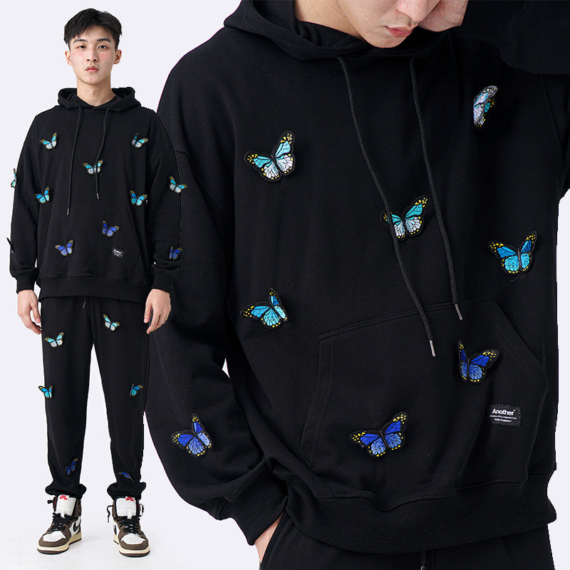 Gradient Butterfly Embroidered Hoodie For Men