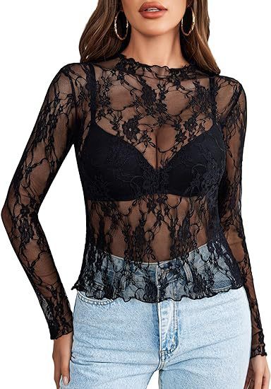 Women's Lace long Transparent Blouse