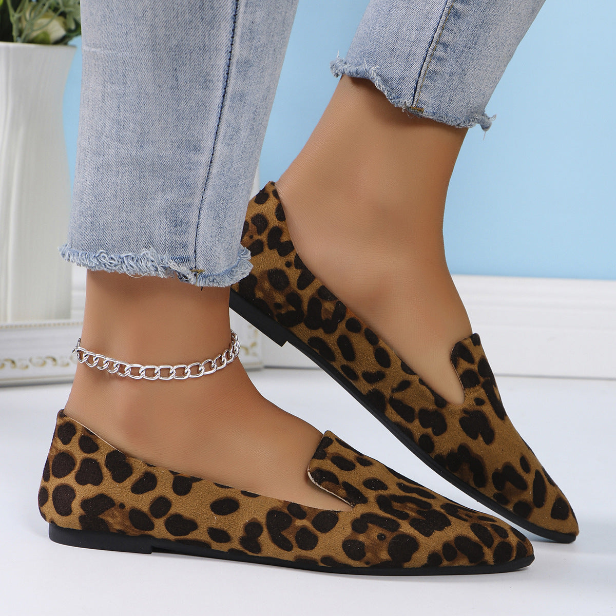 Leopard Print Shallow Mouth Pointed Flat Casual shoes