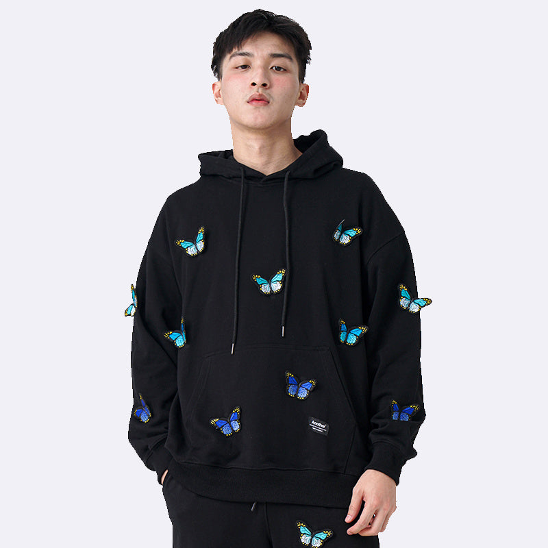 Gradient Butterfly Embroidered Hoodie For Men