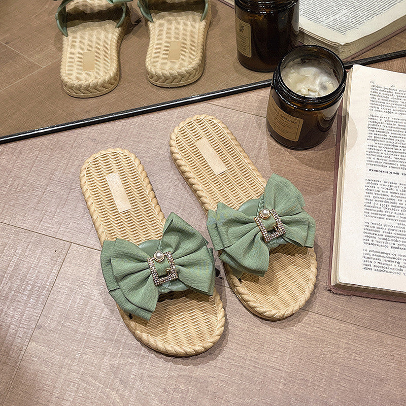 Square Diamond Bow Slippers