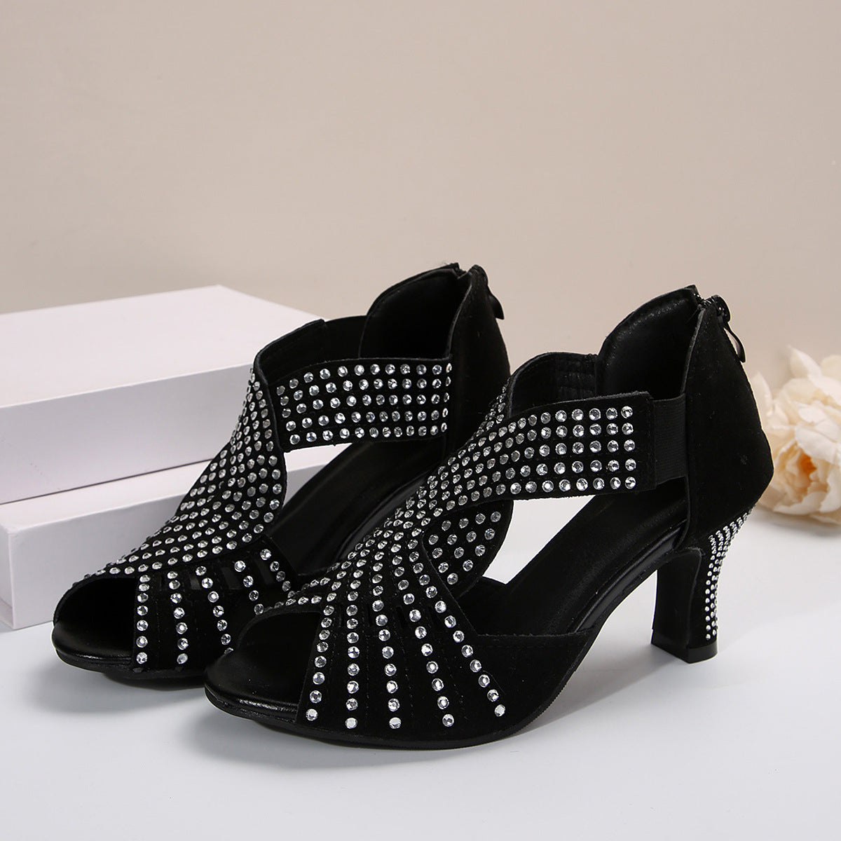 Spring And Summer New Rhinestone High-heeled Peep Toe Sandals