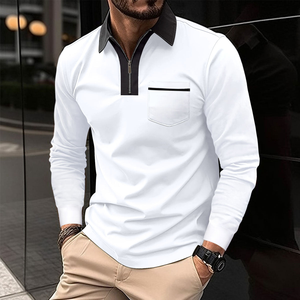 2024 Autumn Men's Long Sleeve Zipper Polo