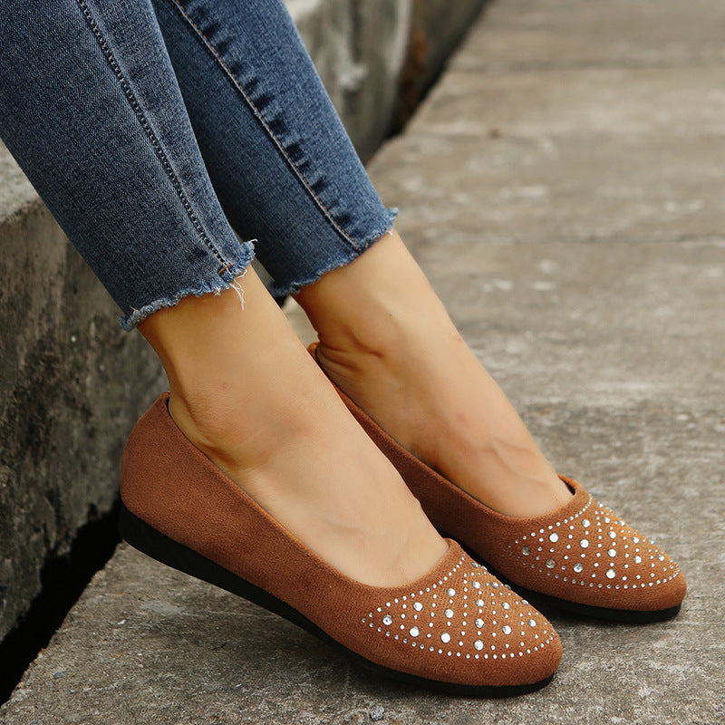 Flats Shoes With Rhinestones Casual Round Toe Loafers Cozy Shoes For Women