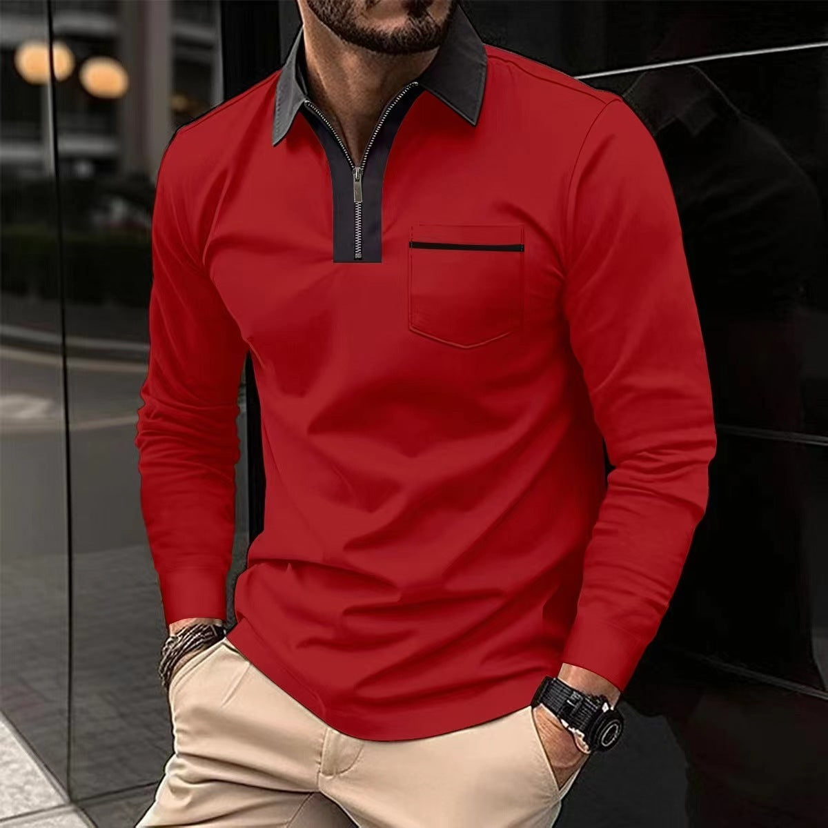 2024 Autumn Men's Long Sleeve Zipper Polo