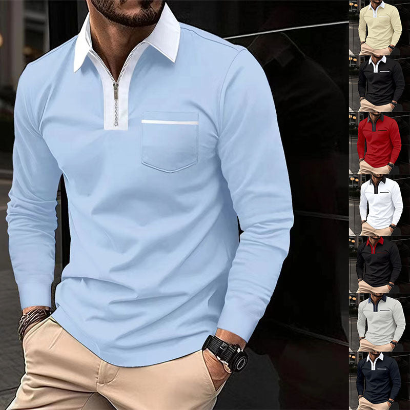 2024 Autumn Men's Long Sleeve Zipper Polo