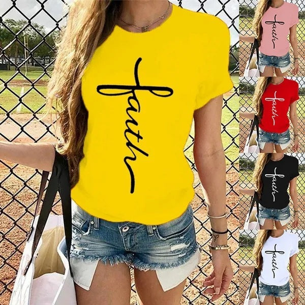 Letter Print Pattern Round Neck Short Sleeve T-shirt