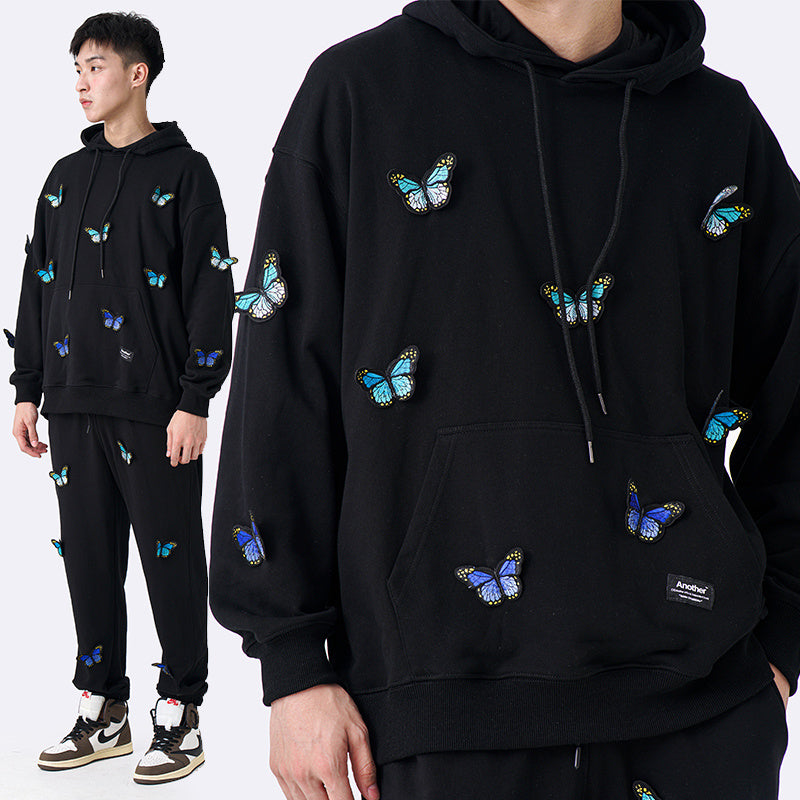 Gradient Butterfly Embroidered Hoodie For Men