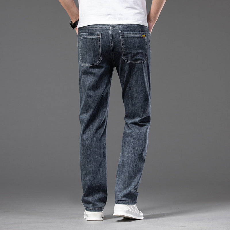 Men's Casual Half Elastic Waist Stretch Denim Trousers