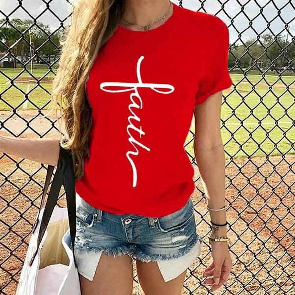 Letter Print Pattern Round Neck Short Sleeve T-shirt