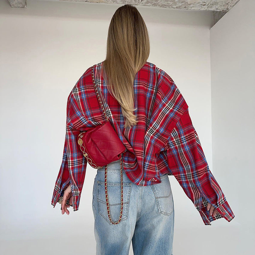 Fashion Bandage  Plaid Shirt