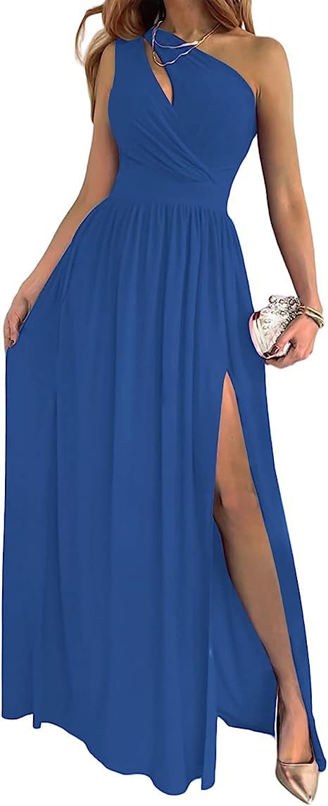 Women's One Shoulder High Split Sleeveless Elegant Cocktail Dress