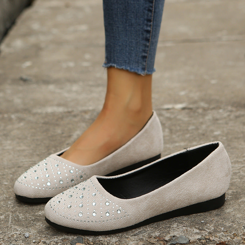 Flats Shoes With Rhinestones Casual Round Toe Loafers Cozy Shoes For Women