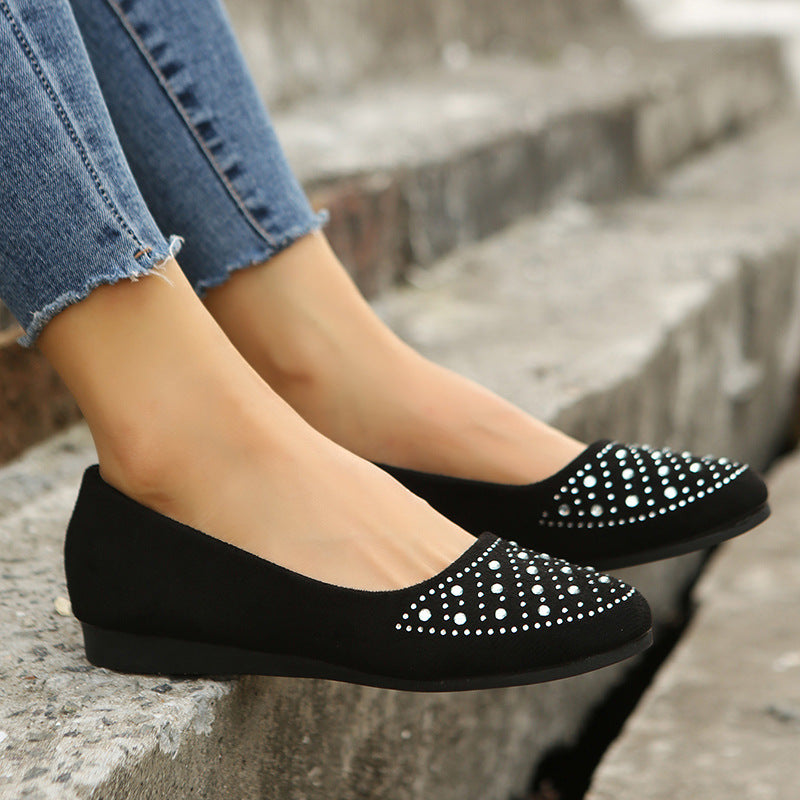 Flats Shoes With Rhinestones Casual Round Toe Loafers Cozy Shoes For Women